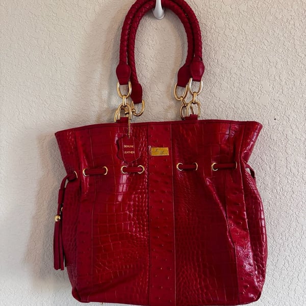 ISABELLA ADAMS RED GENUINE LEATHER HANDBAG/PURSE 13" X 9.5"
