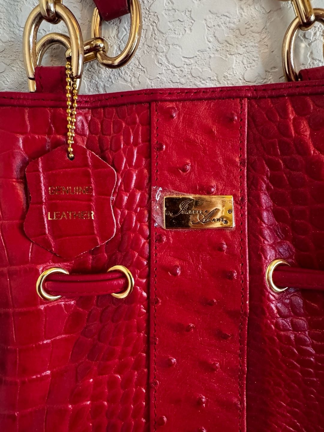 ISABELLA ADAMS RED GENUINE LEATHER HANDBAG/PURSE 13" X 9.5" 3
