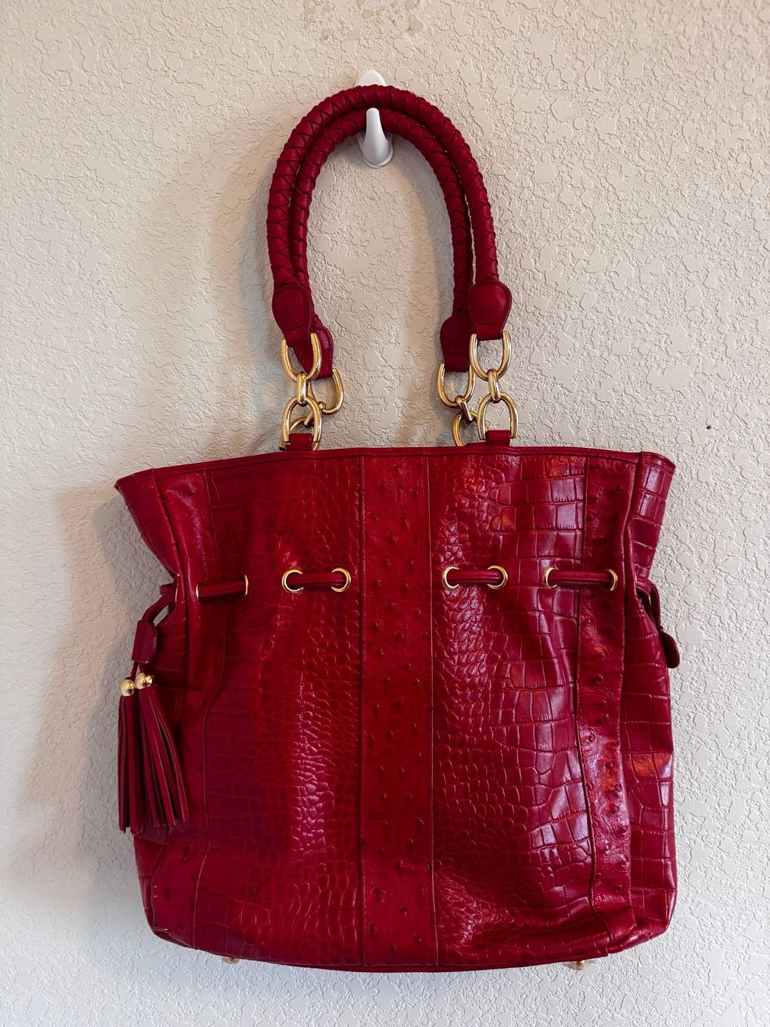 ISABELLA ADAMS RED GENUINE LEATHER HANDBAG/PURSE 13" X 9.5" 5