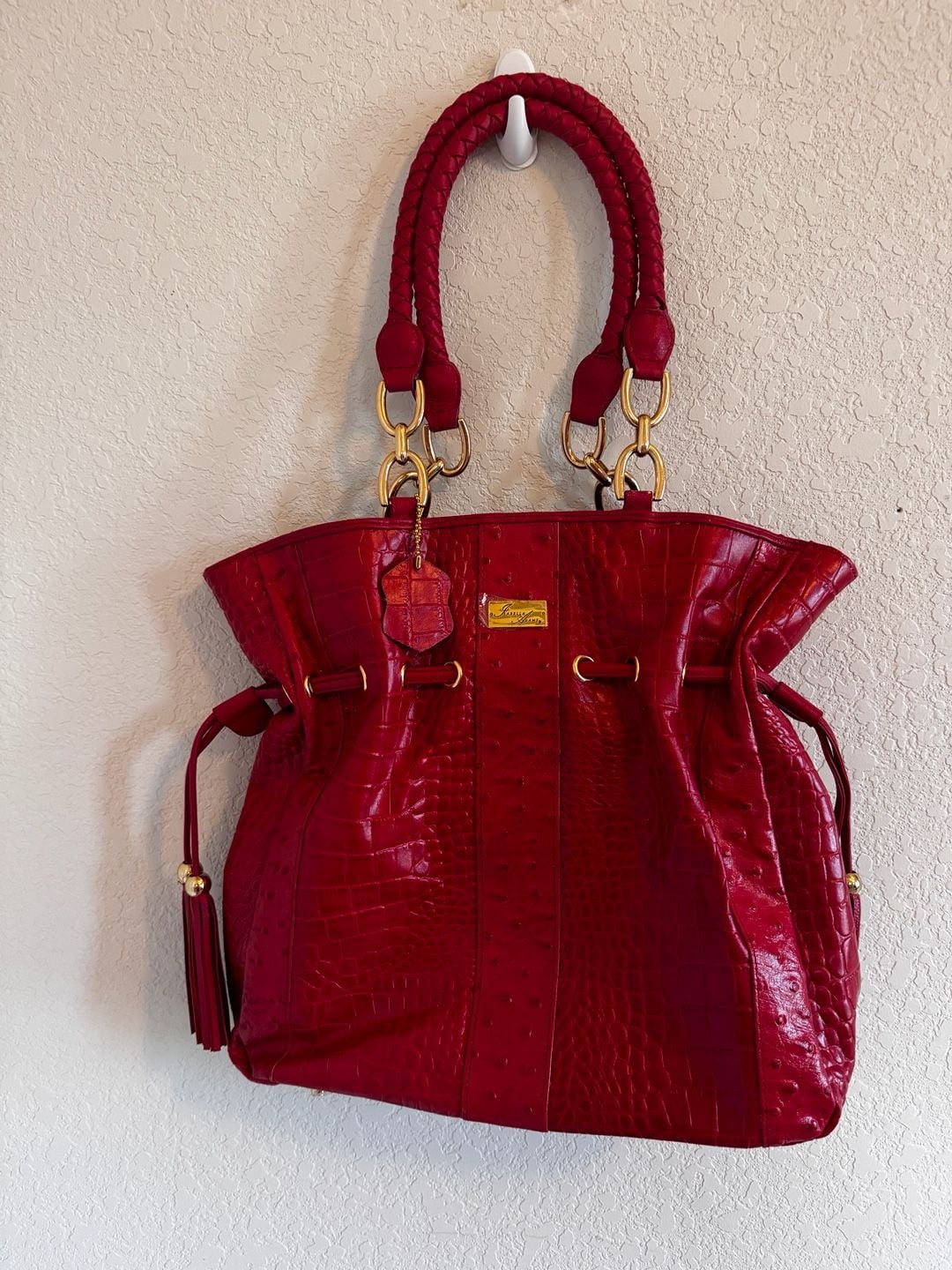 ISABELLA ADAMS RED GENUINE LEATHER HANDBAG/PURSE 13" X 9.5" 11