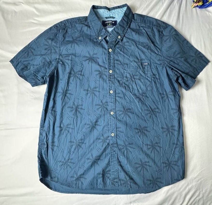 Chubbies Button-Down Shirt Size XL Blue Palm Tree Print Short Sleeve 3