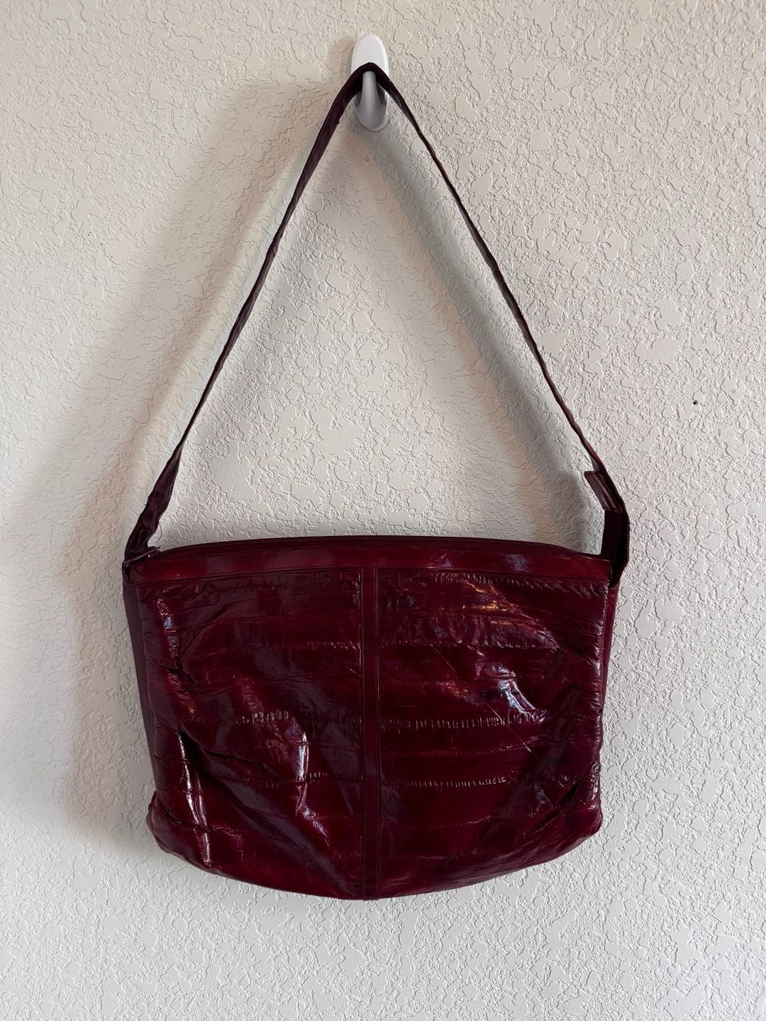 Burgundy Eel Skin Hobo Purse with Suede Interior 2