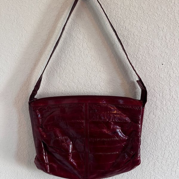 Burgundy Eel Skin Hobo Purse with Suede Interior