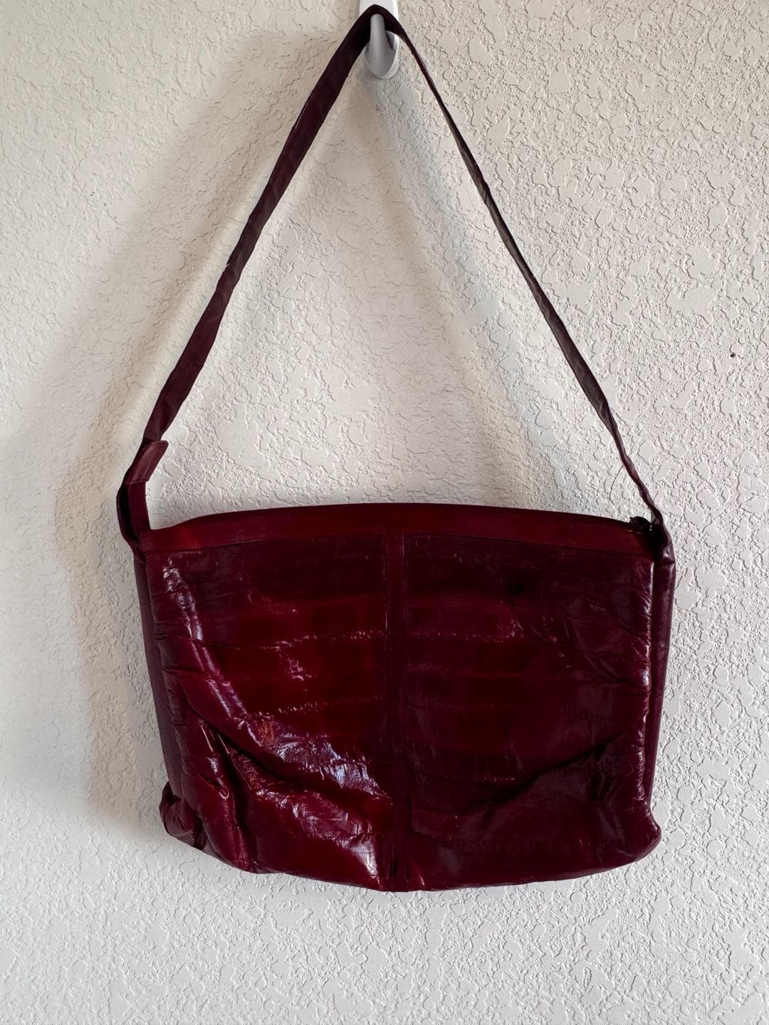 Burgundy Eel Skin Hobo Purse with Suede Interior 3