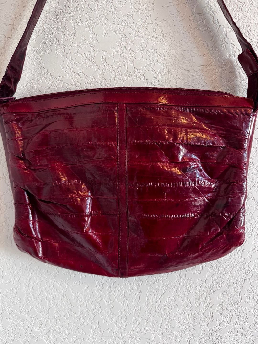 Burgundy Eel Skin Hobo Purse with Suede Interior 4