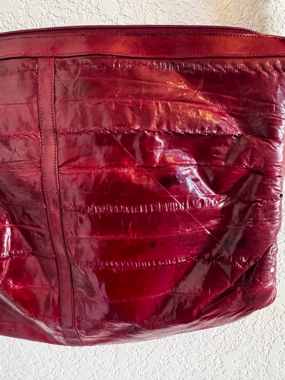 Burgundy Eel Skin Hobo Purse with Suede Interior 9