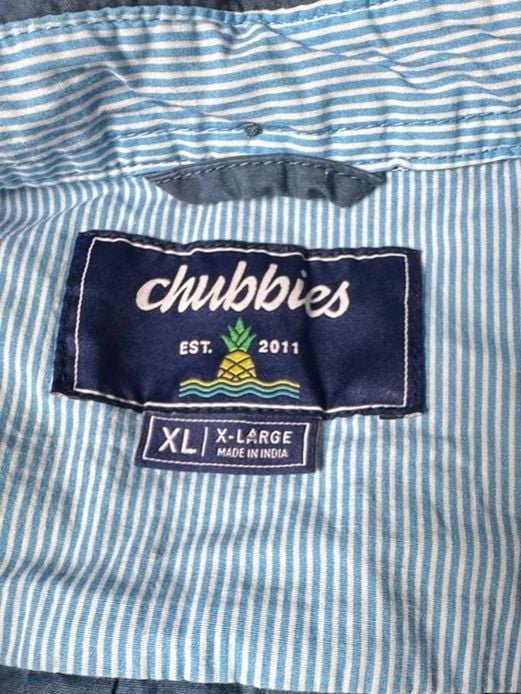 Chubbies Button-Down Shirt Size XL Blue Palm Tree Print Short Sleeve 5