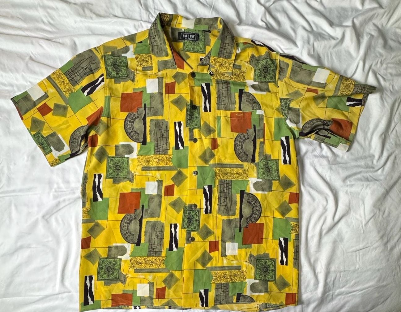 Goouch Vintage Abstract Button Up Shirt Size L Yellow Multi 3