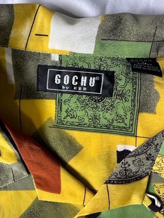 Goouch Vintage Abstract Button Up Shirt Size L Yellow Multi 6
