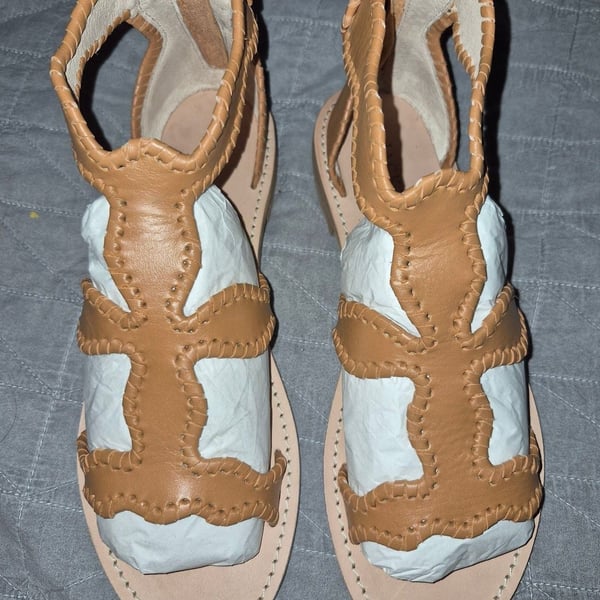 Jack Rogers Lauren Gladiator Sandals Size 8.5M Tan Leather