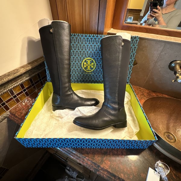 Tory Burch Selden Stretch Tall Riding Boots Black Leather
