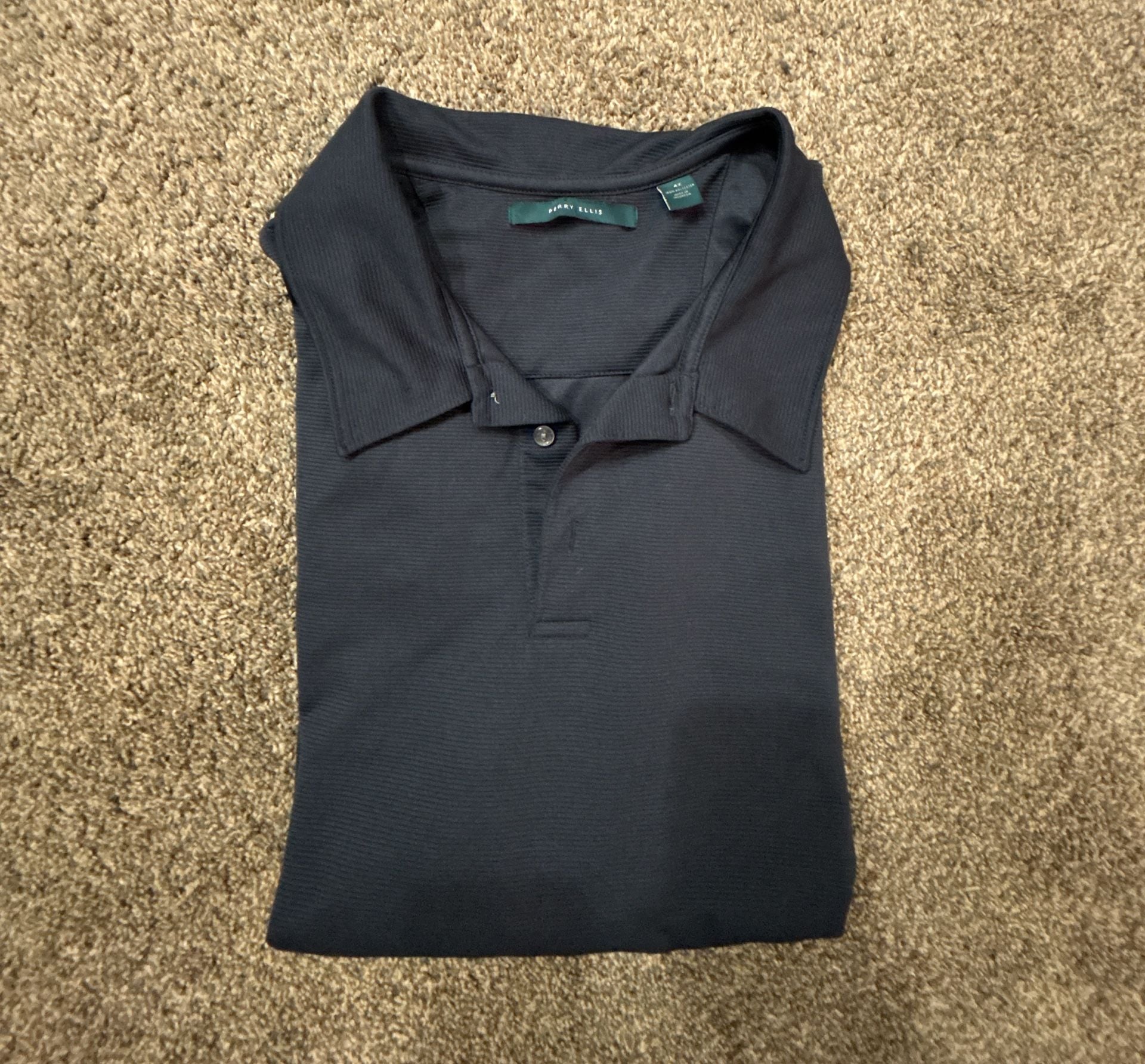 Perry Ellis Polo Shirt Size 4X Navy Short Sleeve Collared Polyester 3