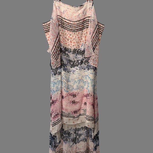 BCBGMaxAzria Aaric Floral Hi Lo Dress Size L Multi Chiffon