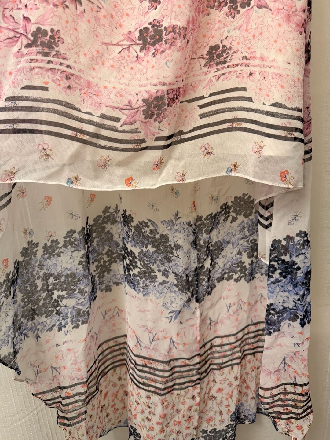 BCBGMaxAzria Aaric Floral Hi Lo Dress Size L Multi Chiffon 10