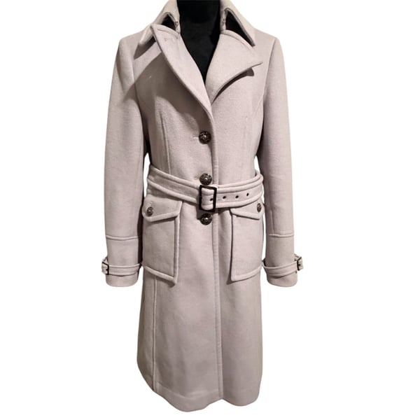 Vintage Tahari Wool Blend Belted Trench Coat Light Grey, Size Large/ 14 