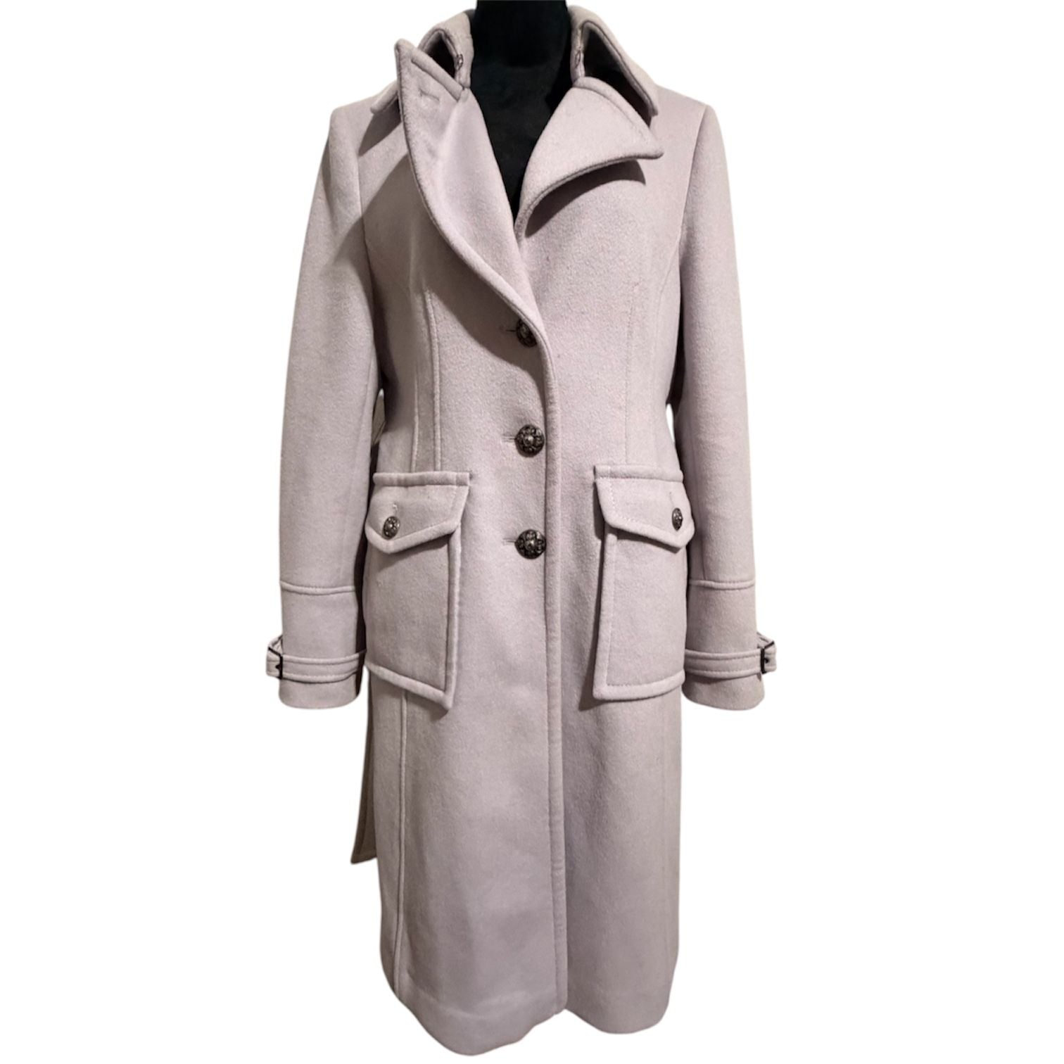 Vintage Tahari Wool Blend Belted Trench Coat Light Grey, Size Large/ 14 3