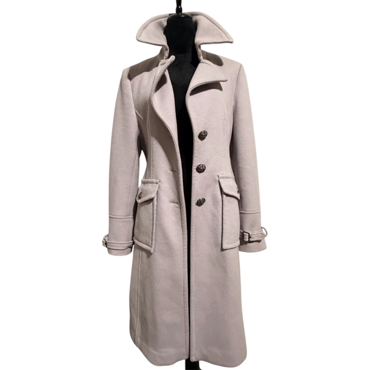 Vintage Tahari Wool Blend Belted Trench Coat Light Grey, Size Large/ 14 4