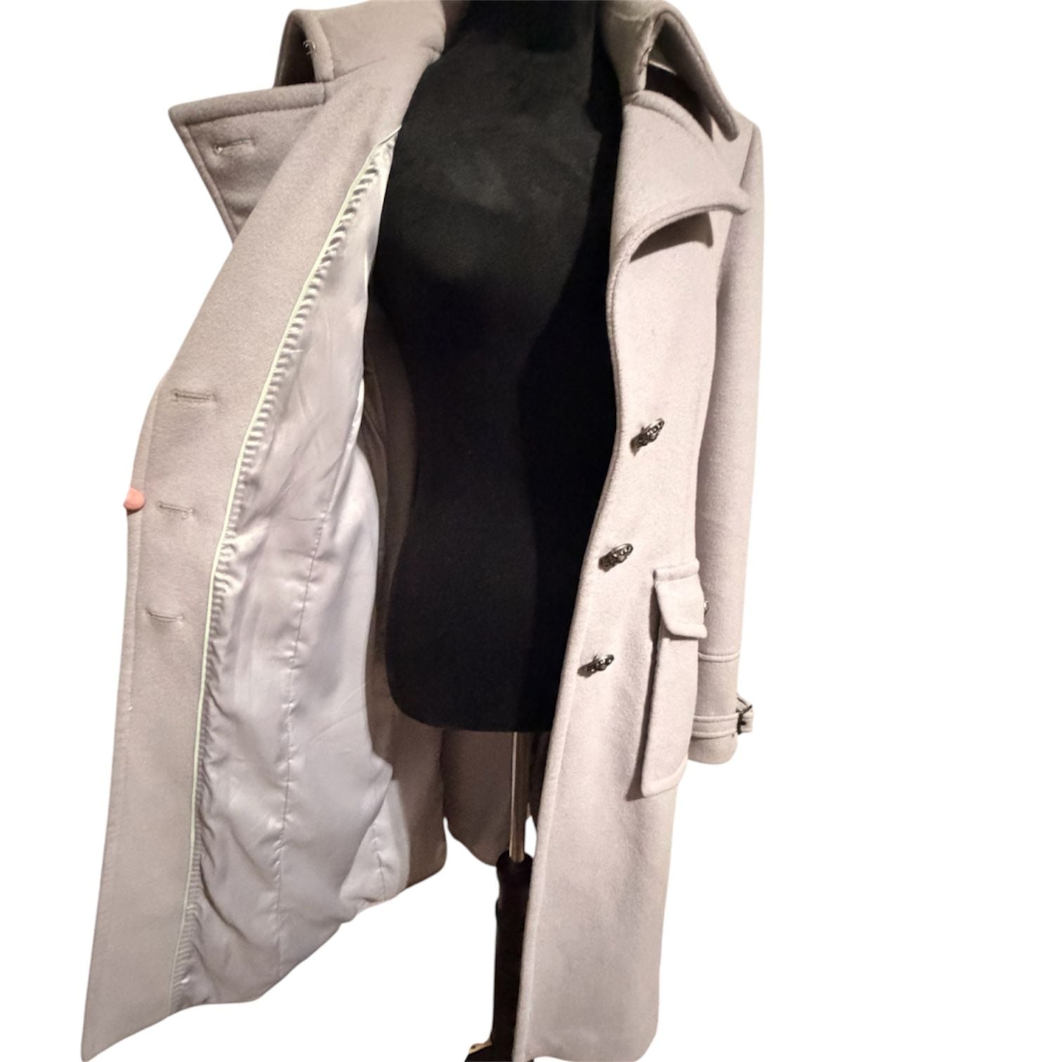 Vintage Tahari Wool Blend Belted Trench Coat Light Grey, Size Large/ 14 8