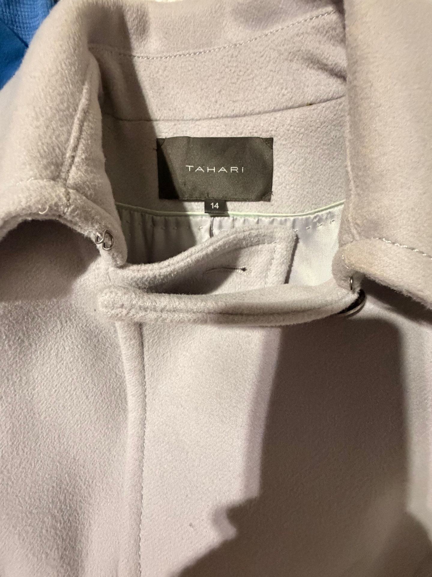 Vintage Tahari Wool Blend Belted Trench Coat Light Grey, Size Large/ 14 9