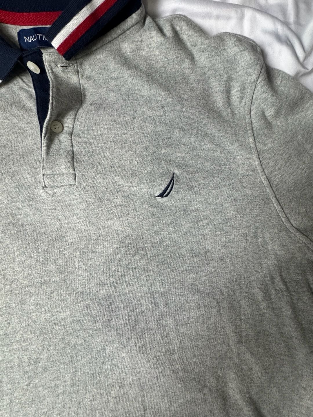 Nautica Polo Shirt Size L Gray Cotton Short Sleeve Tipped Collar 5