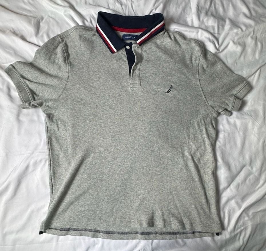 Nautica Polo Shirt Size L Gray Cotton Short Sleeve Tipped Collar 3