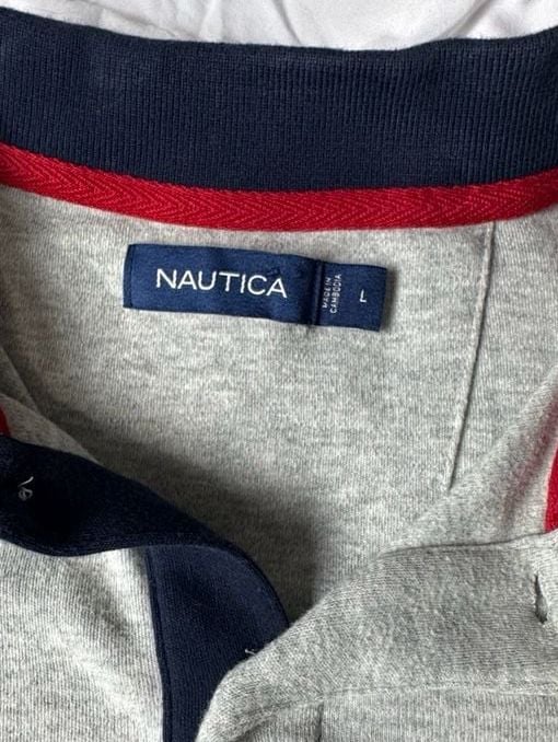Nautica Polo Shirt Size L Gray Cotton Short Sleeve Tipped Collar 6