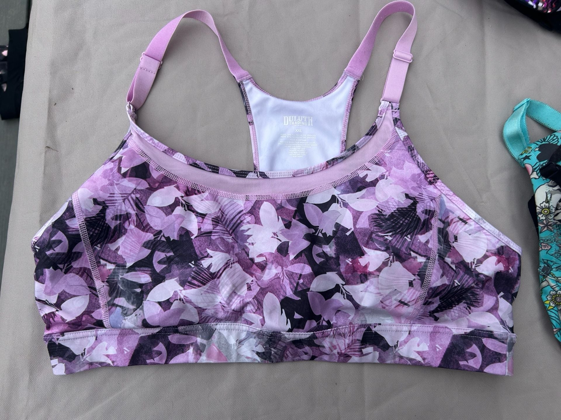 Duluth Trading Co. Sports Bra Size XXL Purple Floral Print Mesh Back 1