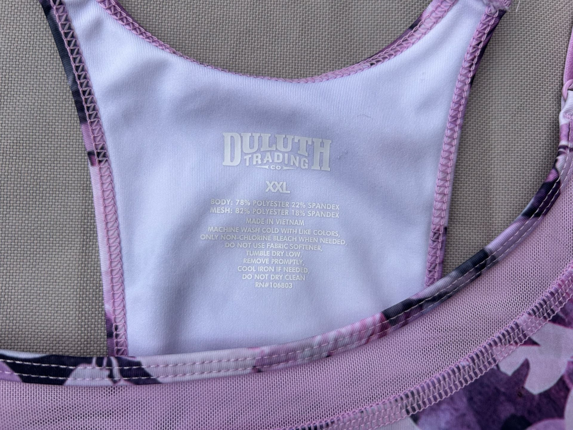 Duluth Trading Co. Sports Bra Size XXL Purple Floral Print Mesh Back 2
