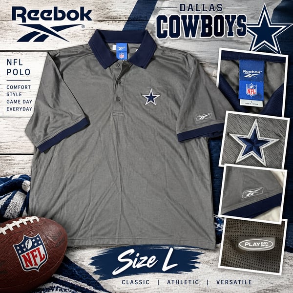 Reebok Dallas Cowboys NFL Polo Size L Gray Blue