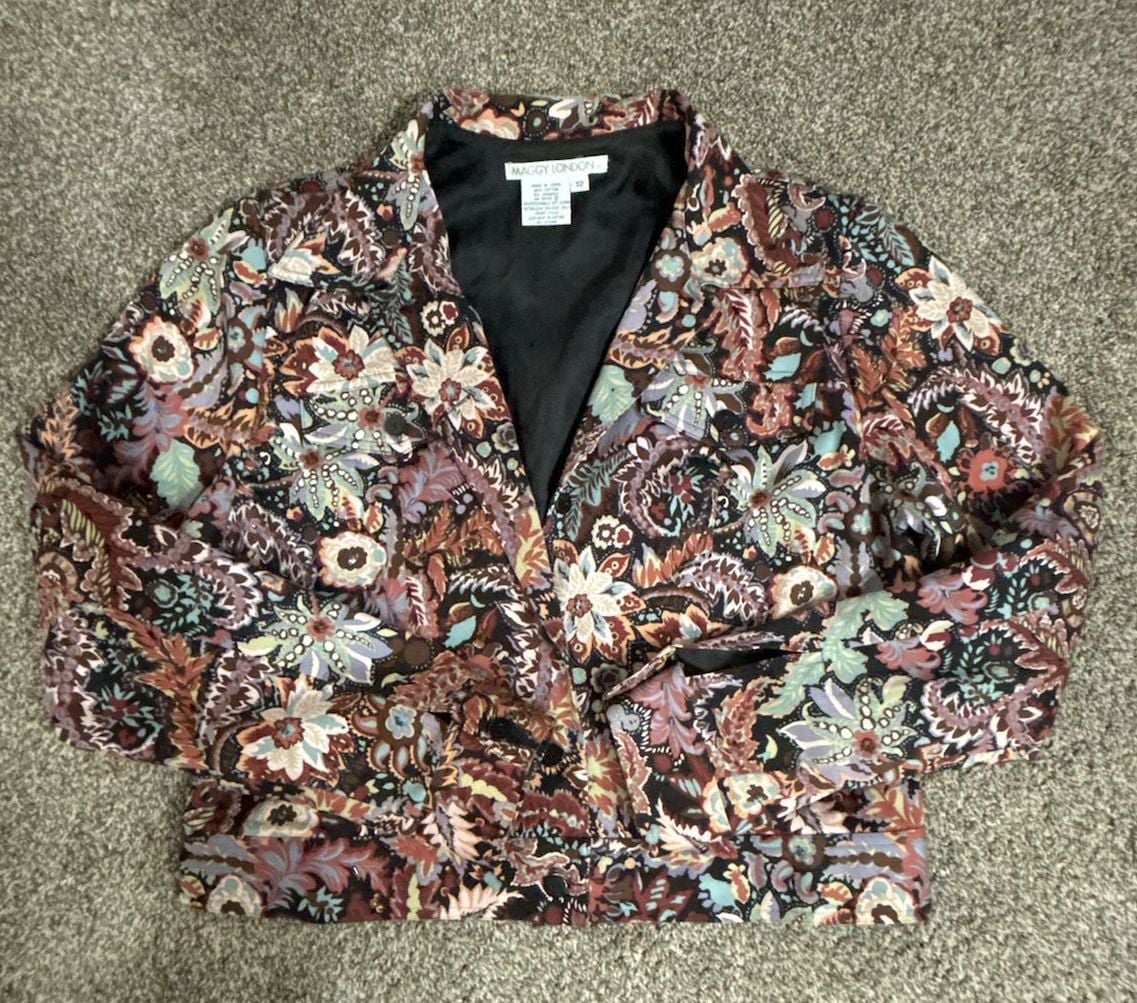 Maggy London Floral Paisley Jacket Size 12 Cotton Spandex Multicolor 7