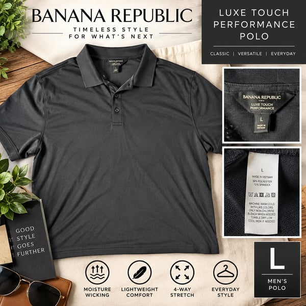 Banana Republic Luxe Touch Performance Polo Size L Dark Gray Cotton