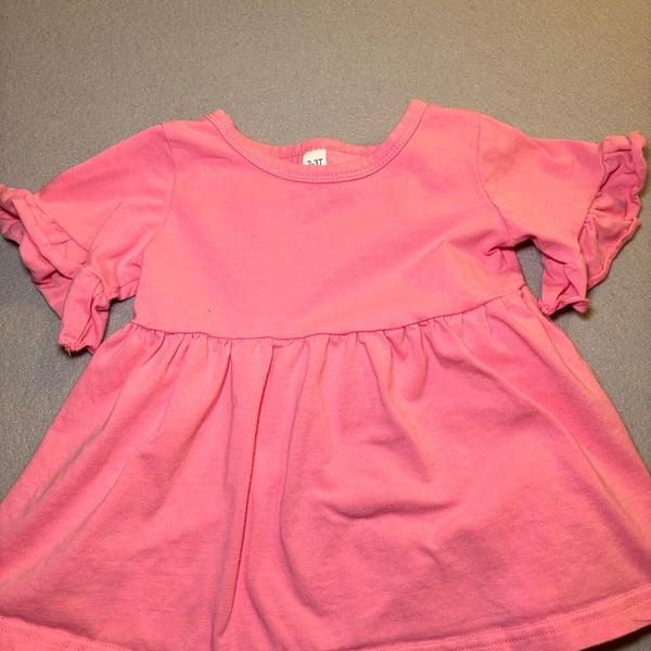 Unbranded Toddler Girls Ruffle Short Sleeve Peplum Tunic Top Size 2-3T Pink