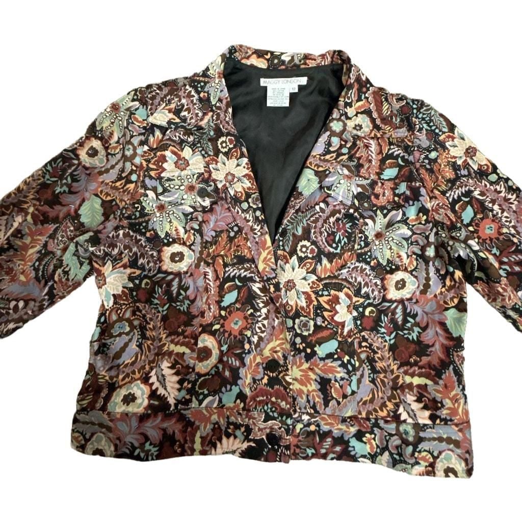 Maggy London Floral Paisley Jacket Size 12 Cotton Spandex Multicolor 3