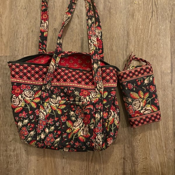 Vera Bradley Anastasia Tote Shoulder Handbag Floral Black Red