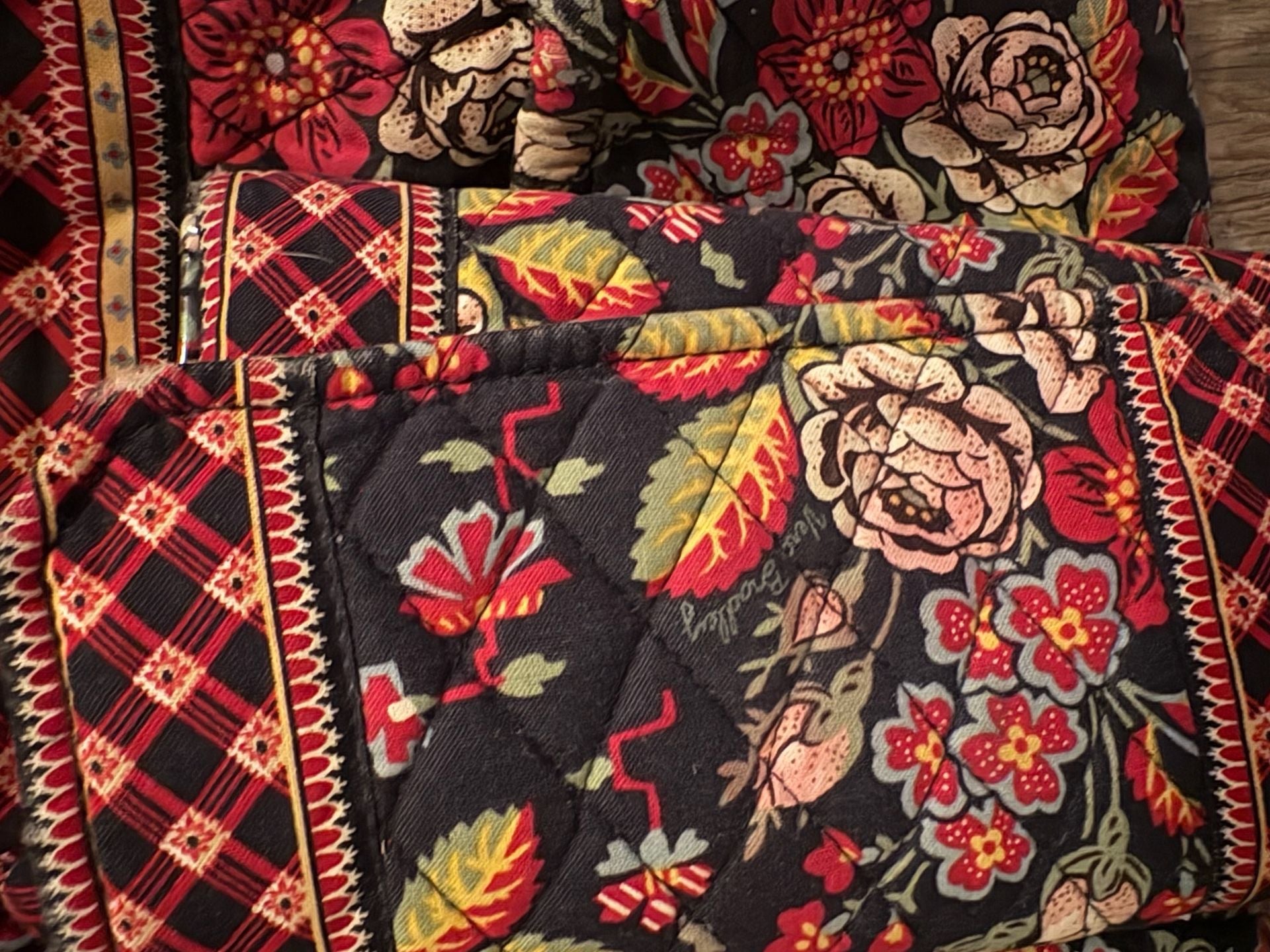 Vera Bradley Anastasia Tote Shoulder Handbag Floral Black Red 7