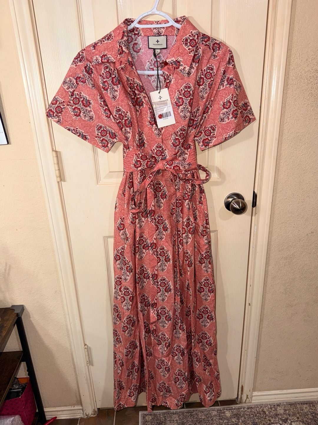 Tuckernuck Caro Dress Size S Red Floral Block Print Maxi 2
