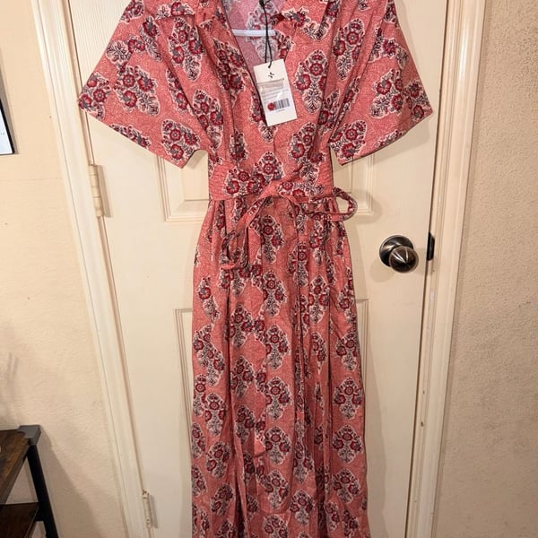 Tuckernuck Caro Dress Size S Red Floral Block Print Maxi