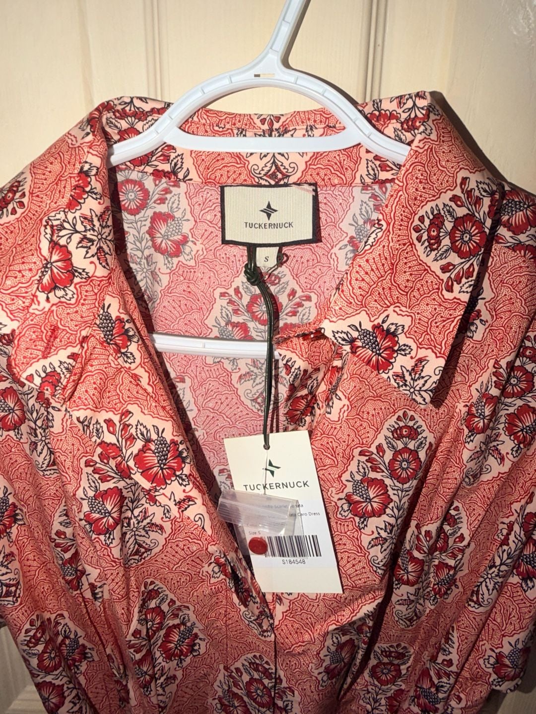 Tuckernuck Caro Dress Size S Red Floral Block Print Maxi 3
