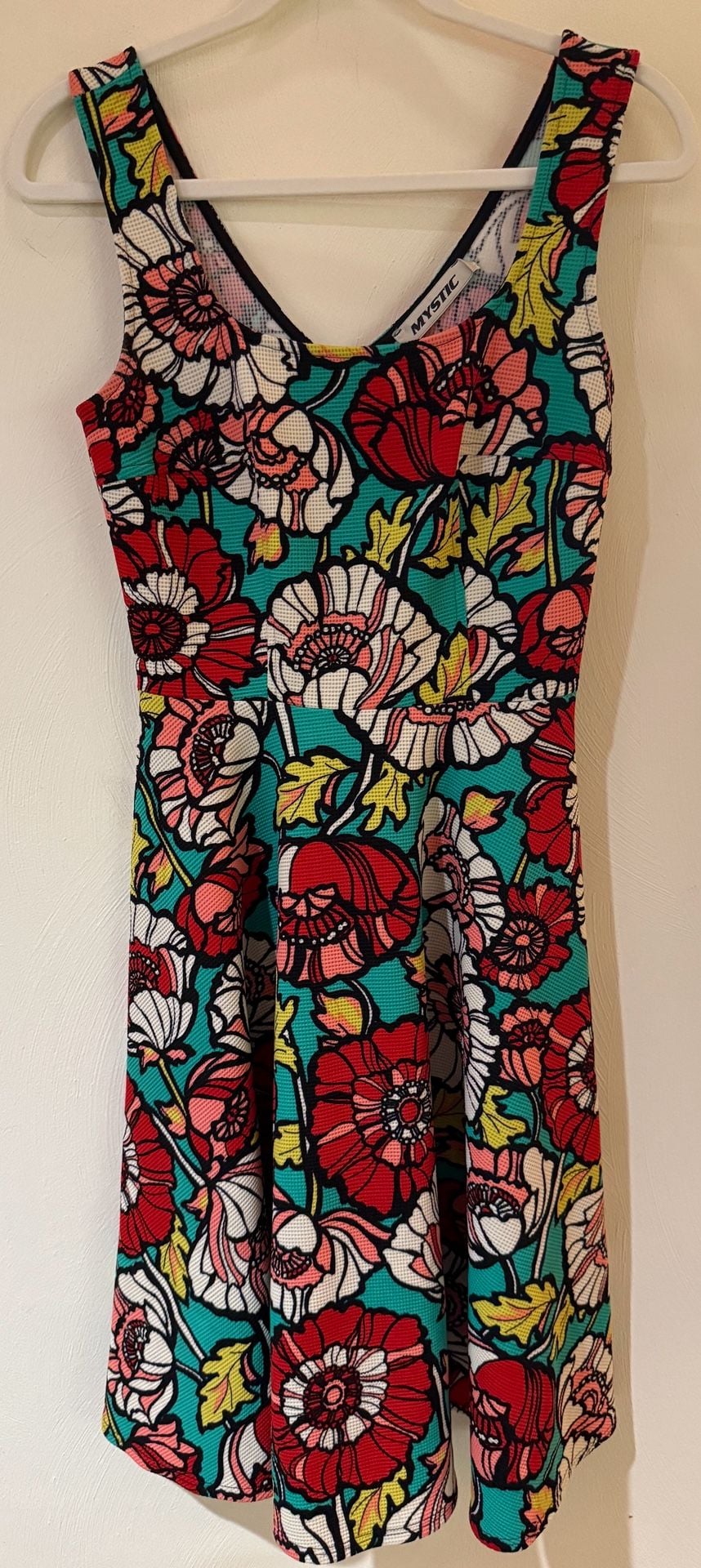 Mystic Floral Pop Art Sleeveless Dress Size M Teal Red 2