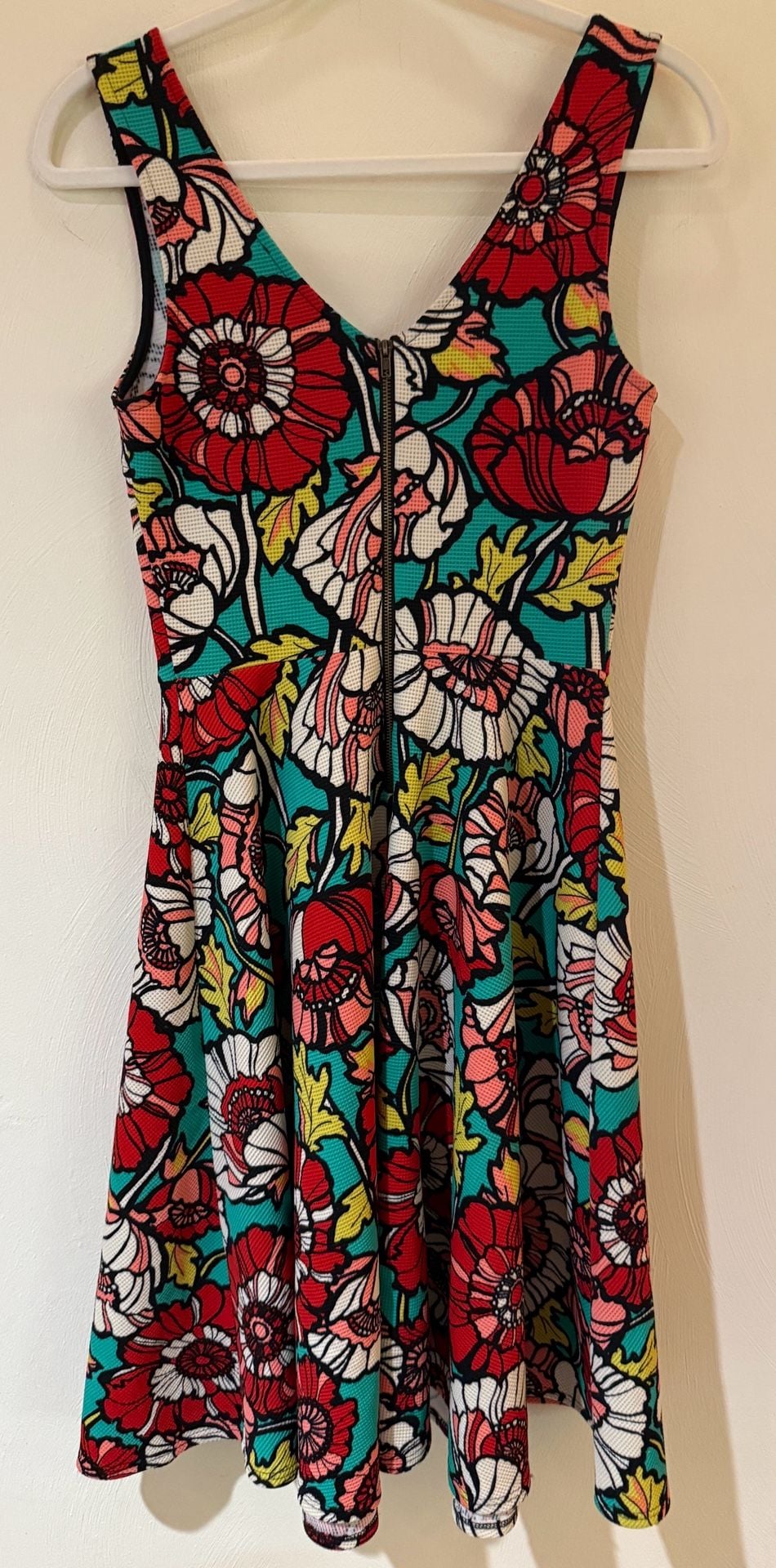 Mystic Floral Pop Art Sleeveless Dress Size M Teal Red 4
