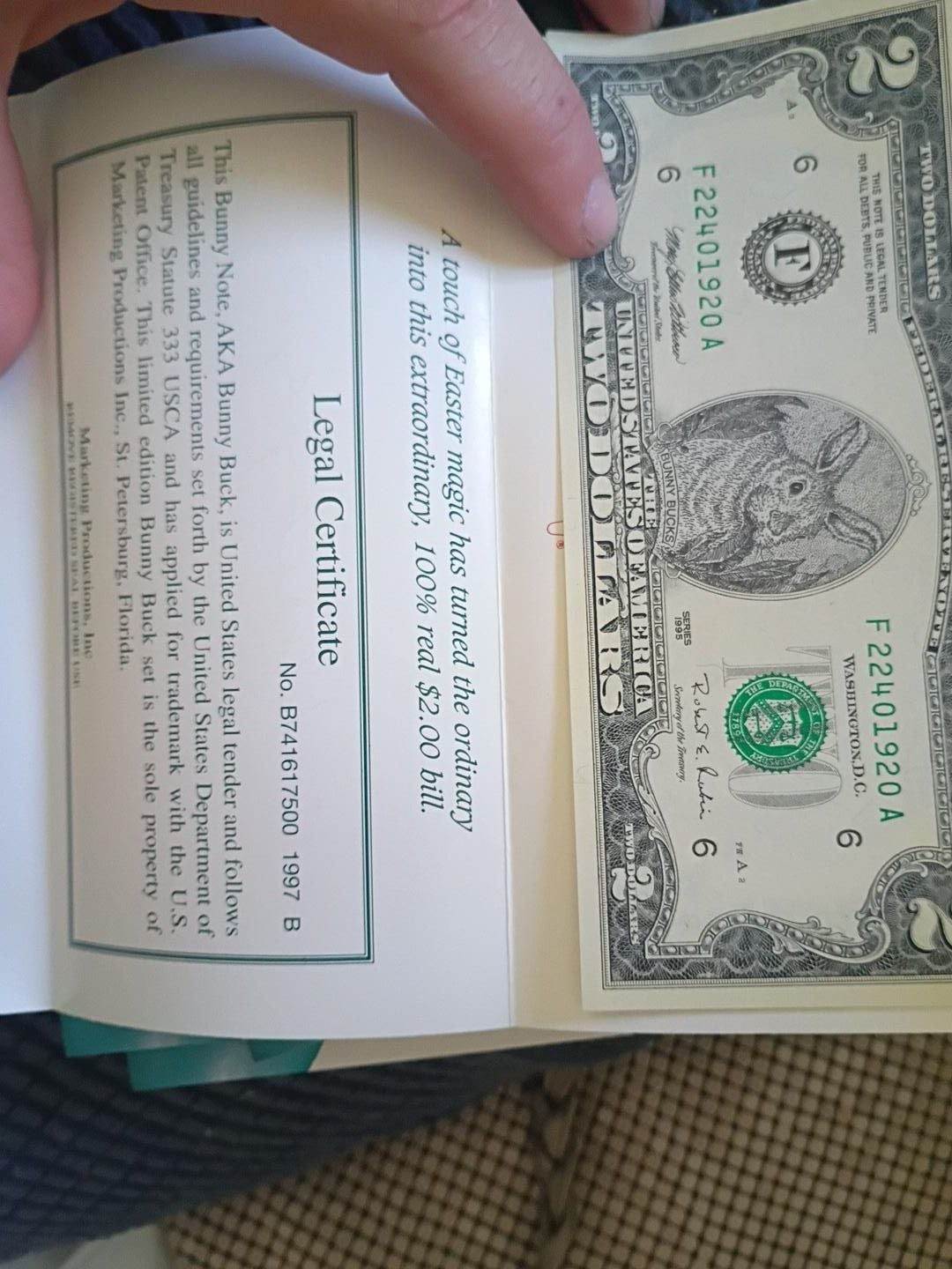 Marketing Productions Bunny Note Easter $2 Bill Certificate 1