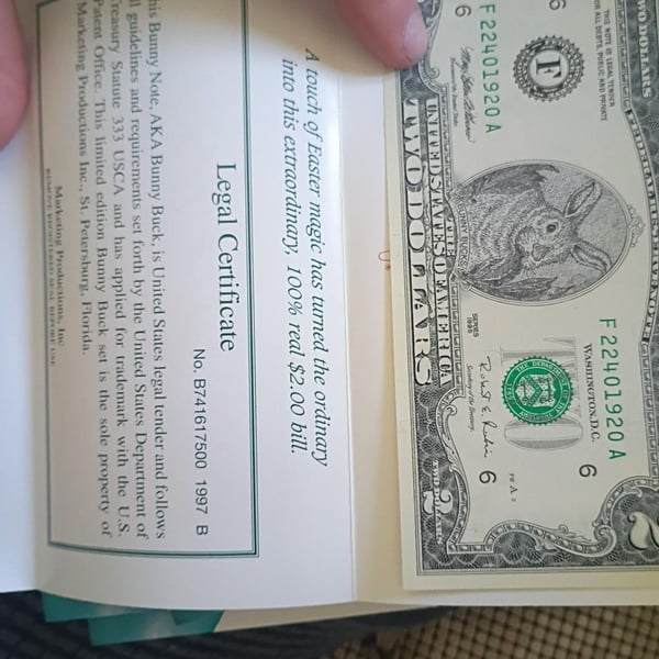 Marketing Productions Bunny Note Easter $2 Bill Certificate