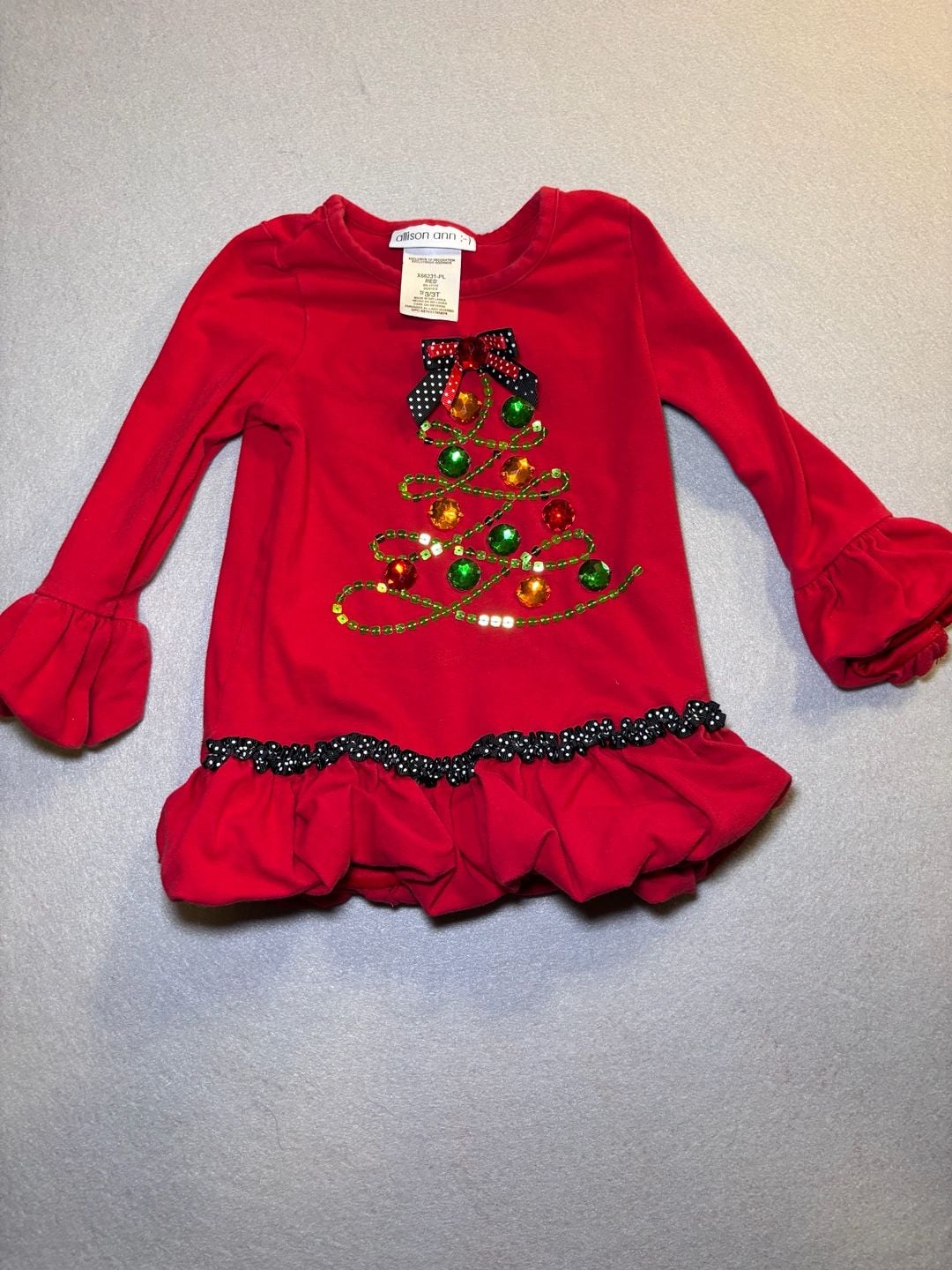Allison Ann Christmas Tree Tunic Size 3/3T Red Ruffle Long Sleeve 2