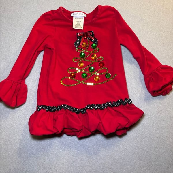 Allison Ann Christmas Tree Tunic Size 3/3T Red Ruffle Long Sleeve