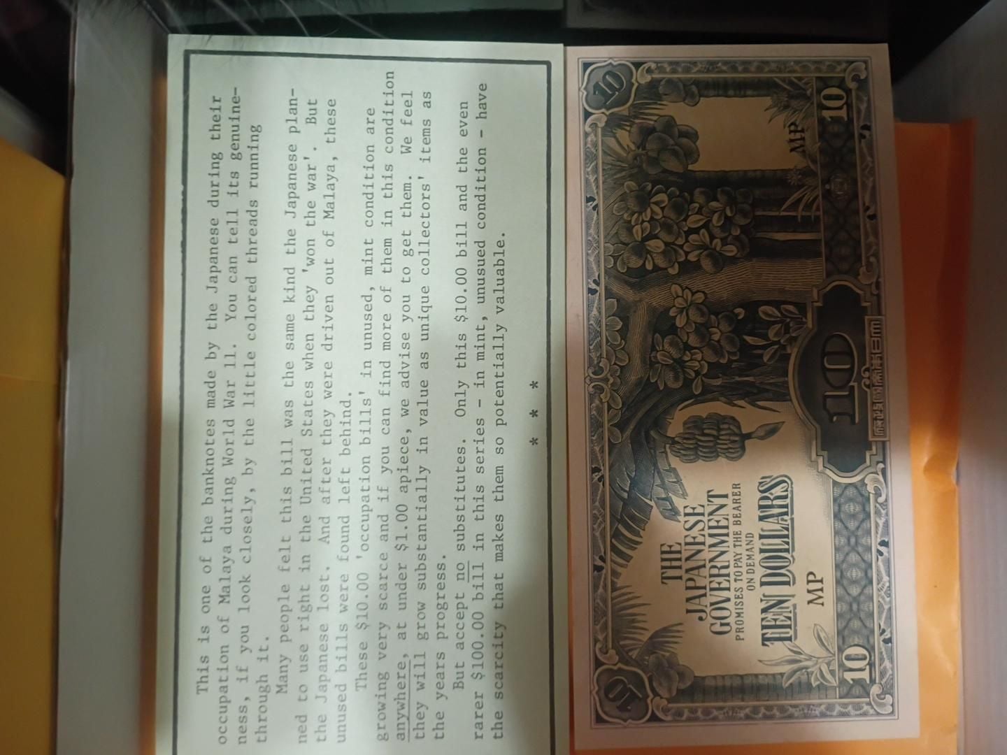 Japanese Government Ten Dollars World War II Malaya Invasion Note 2