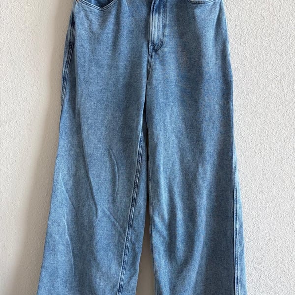 Good American Wide Leg Jeans Size 10 / 30 Light Wash Blue Denim Trousers