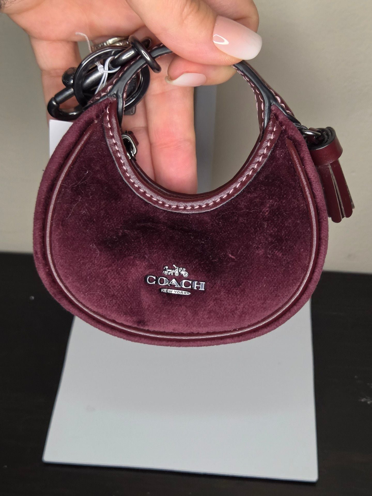 Coach Mini Carmen Bag Charm Keychain Burgundy Velvet 1