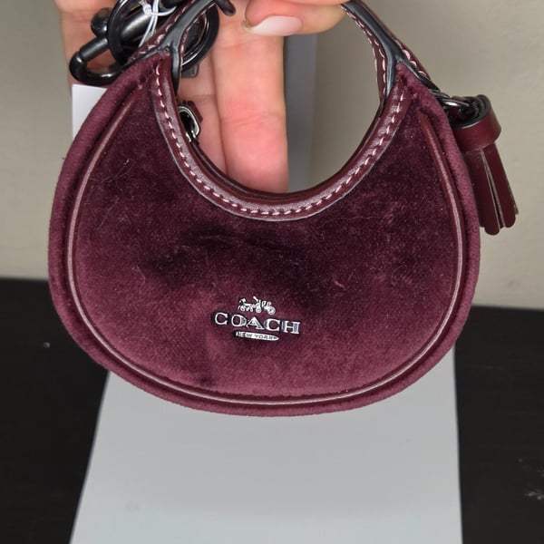 Coach Mini Carmen Bag Charm Keychain Burgundy Velvet