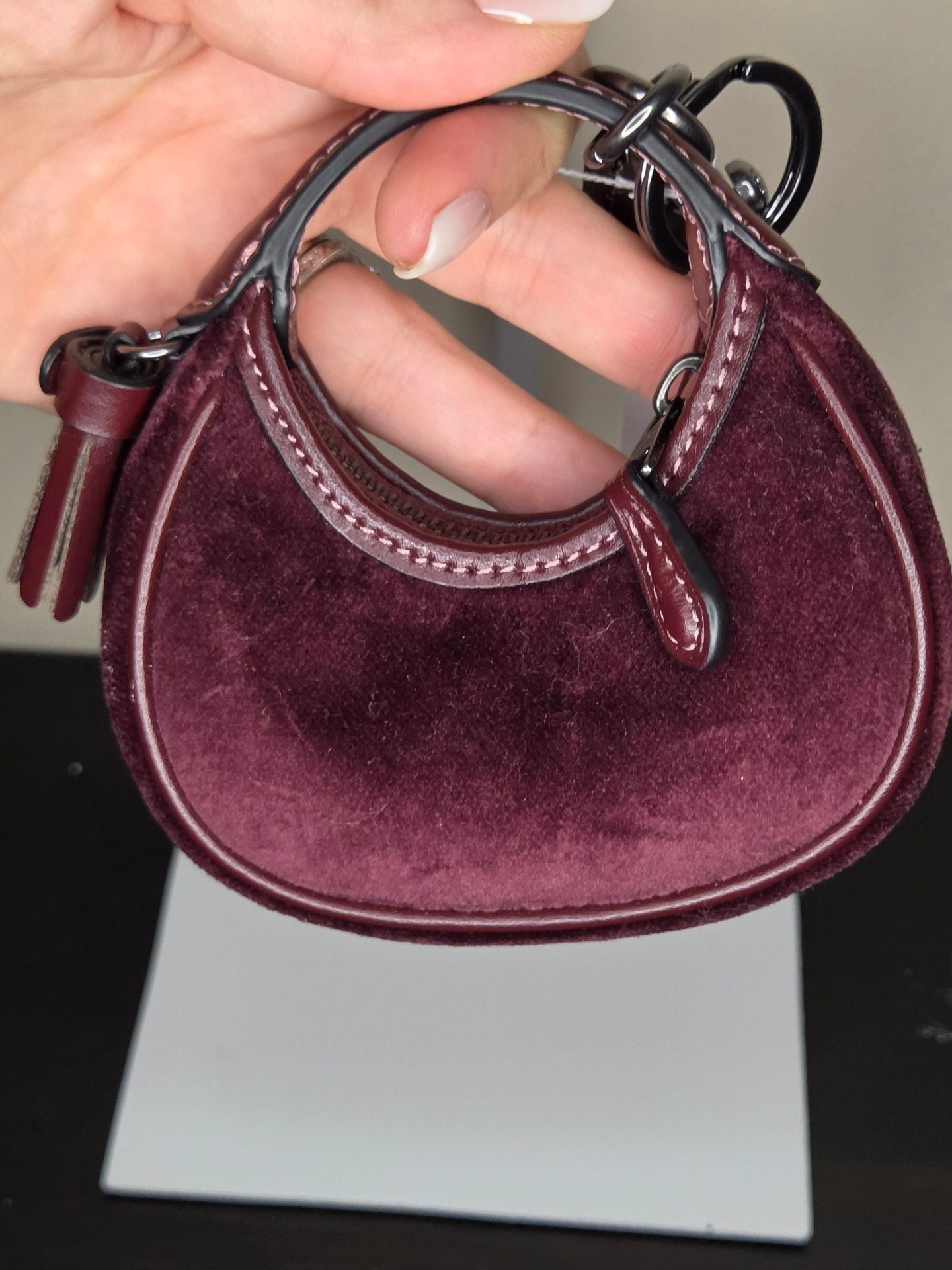 Coach Mini Carmen Bag Charm Keychain Burgundy Velvet 2