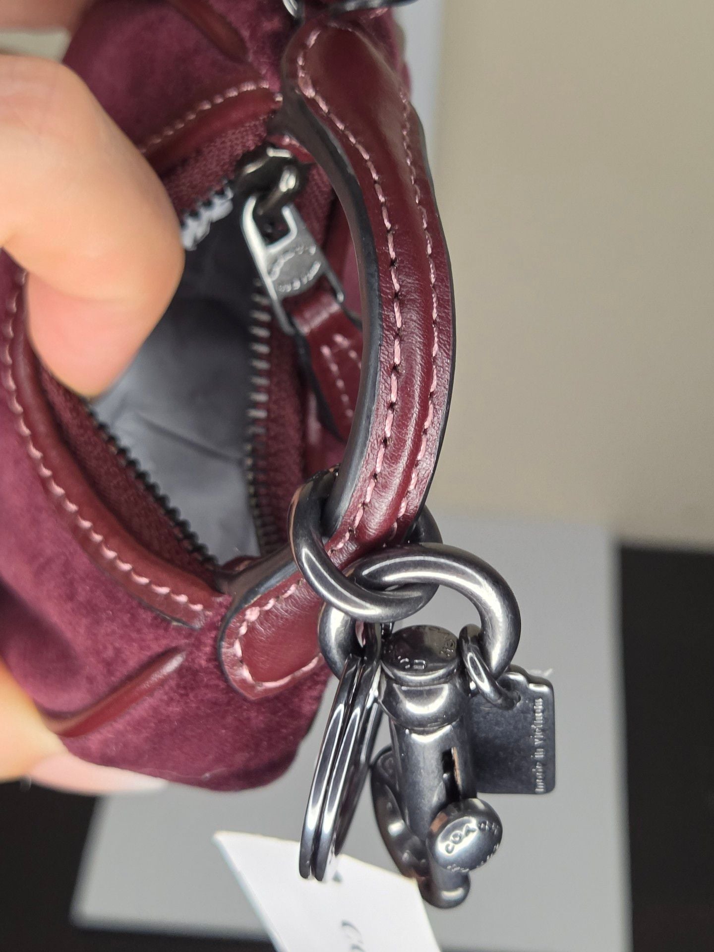 Coach Mini Carmen Bag Charm Keychain Burgundy Velvet 4